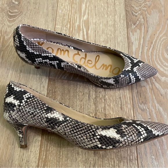 Sam Edelman Snake Print Leather Kitten Heel Pumps - Picture 2 of 5